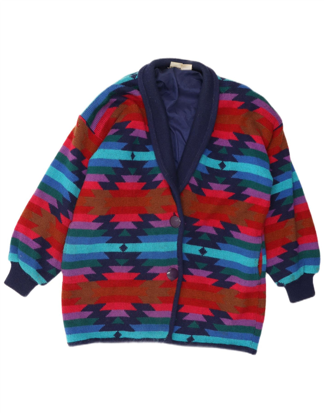 vintage Femme Tricot Coupe-Vent Manteau EU 36/38 Petit Aztèque Multicolore