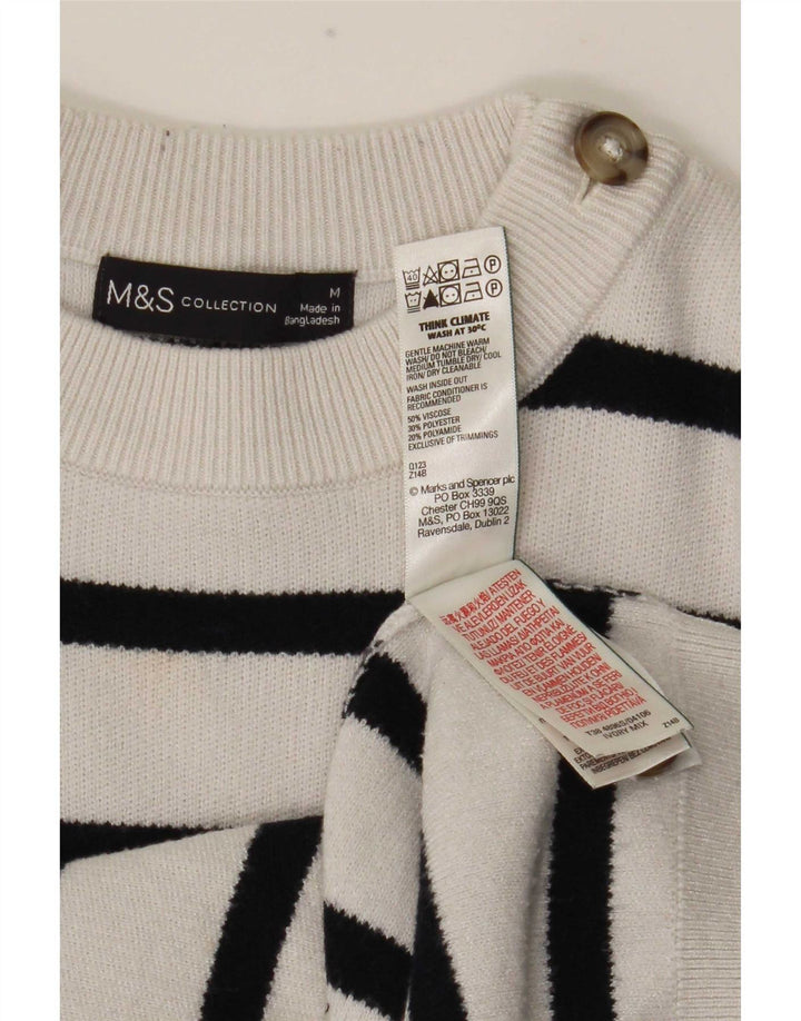 Marks & Spencer Pull ras du cou pour femme UK 14 Medium Blanc rayé