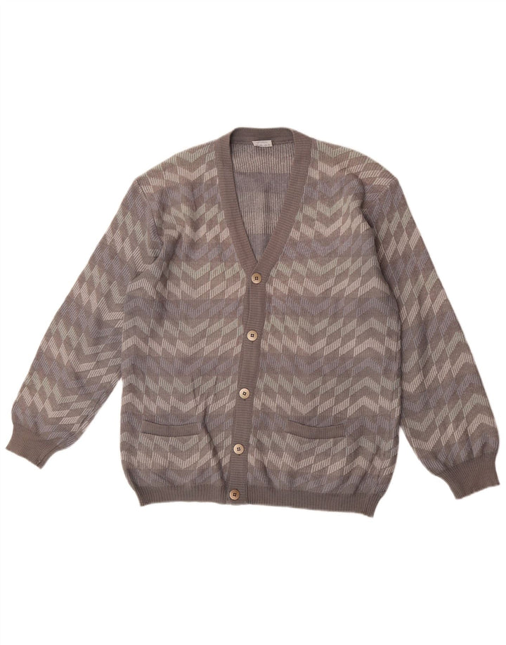Bernardini Homme Cardigan Pull Laine Rayé Gris Moyen