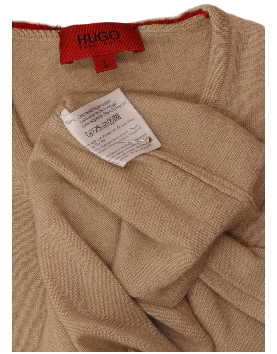 HUGO BOSS Homme Débardeur Gilet Large Laine Vierge Beige