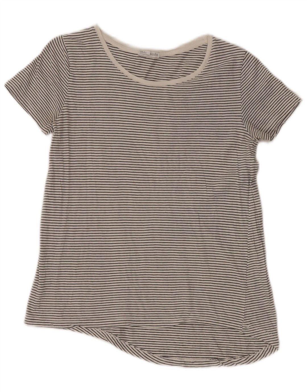 ZARA Womens T-Shirt Top UK 10 Petites Rayures Grises