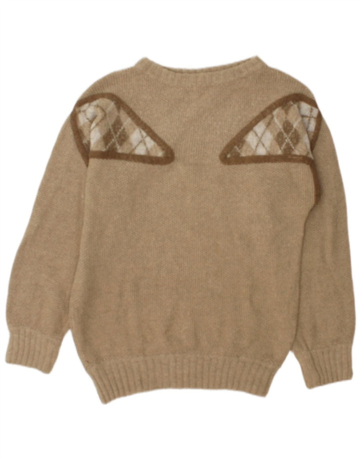 vintage Mens Boat Neck Jumper Pull Moyen Vert Géométrique