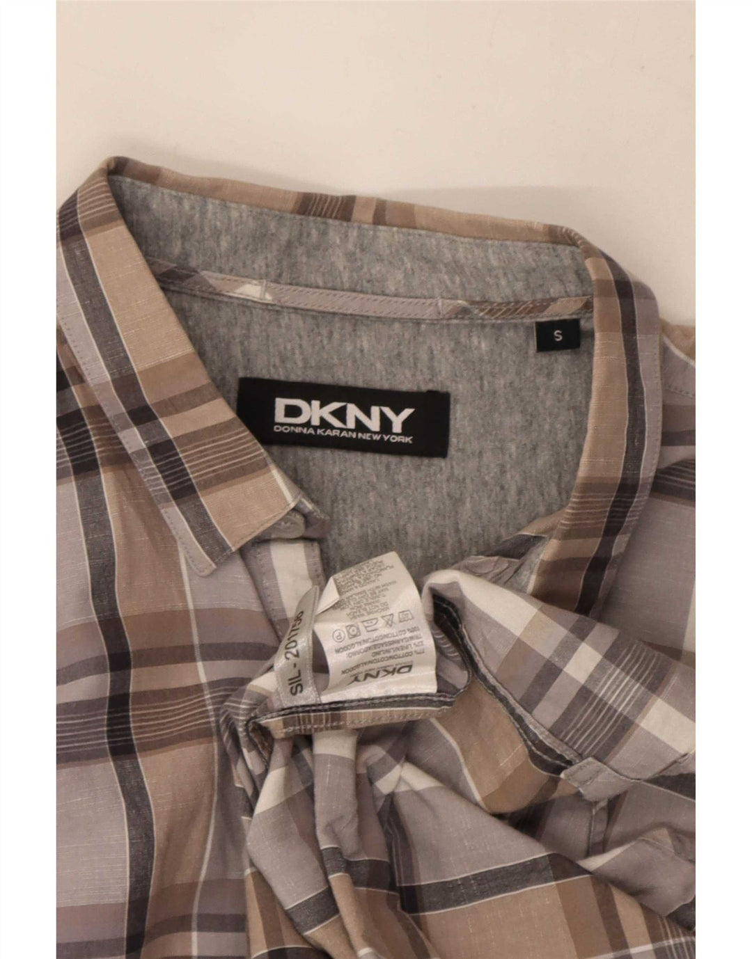 Dkny Chemise Homme Petit Carreau Gris Coton