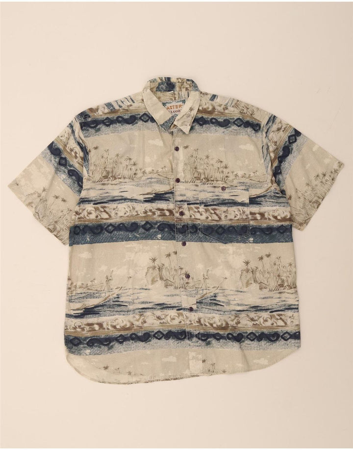 ASTER Mens Abstract Pattern Shirt Size 41/42 Large Beige Hawaiian Vintage Aster and Second-Hand Aster from Messina Hembry 