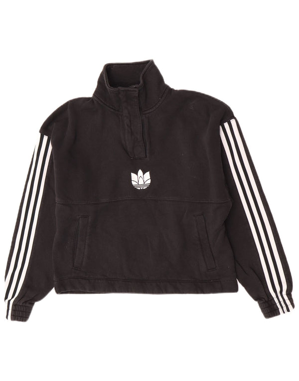 Adidas Womens Crop Sweatshirt Jumper UK 10 Petit Noir Colorblock