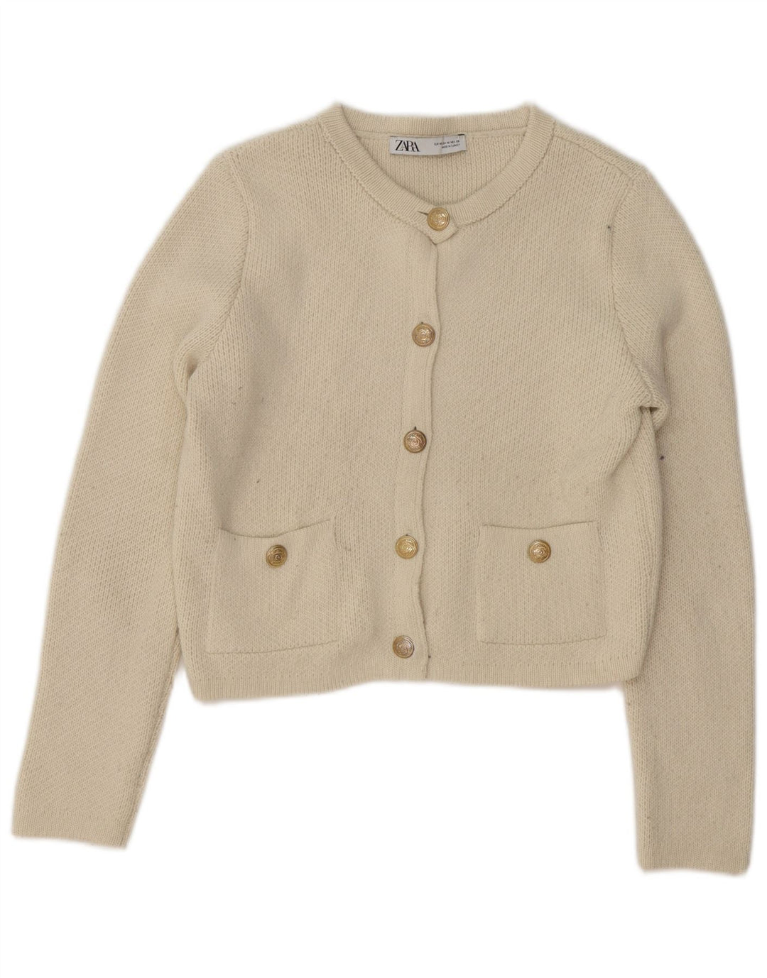 Zara Womens Crop Cardigan Pull UK 14 Moyen Blanc Cassé