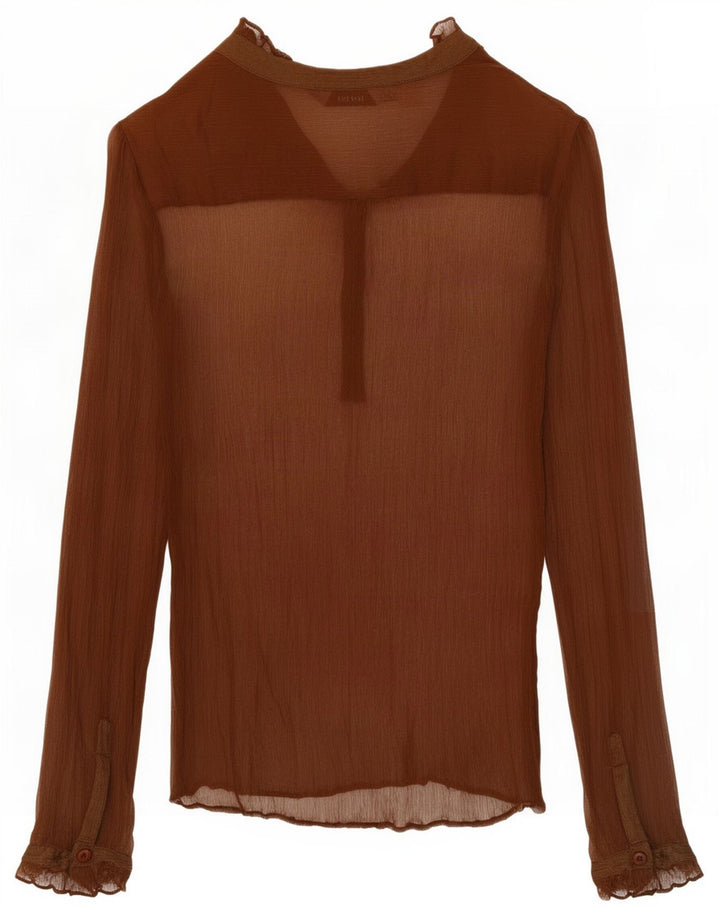 Zara Haut transparent à manches longues pour femme UK 14 Soie marron moyen