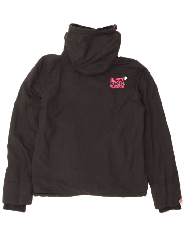 Superdry Veste coupe-vent à capuche graphique pour femme UK 14 Medium Black Nylon