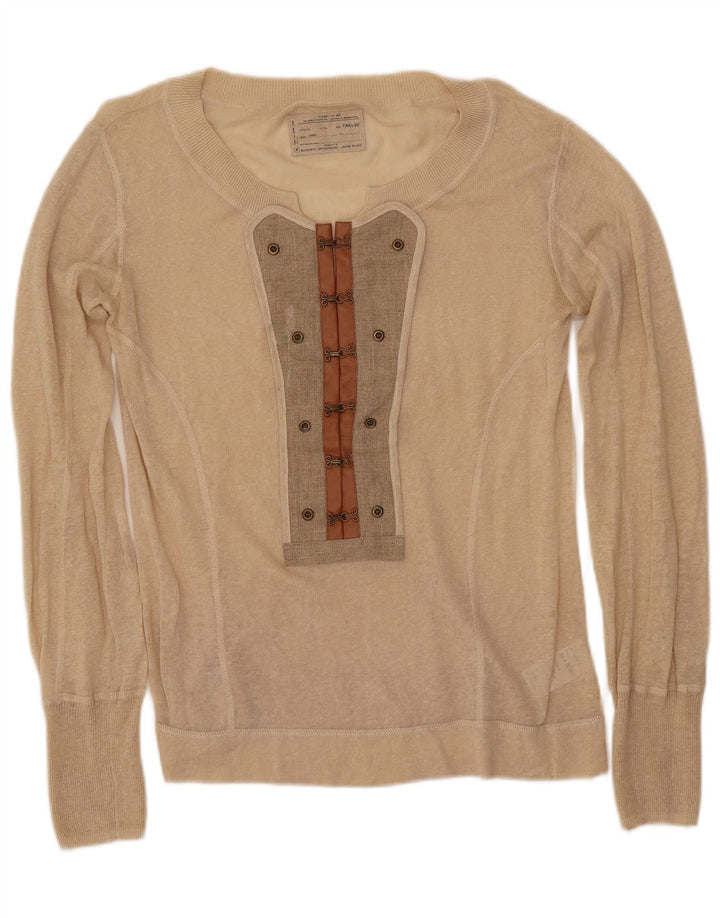 ALL SAINTS Pull col bateau pour femme UK 12 Lin beige moyen