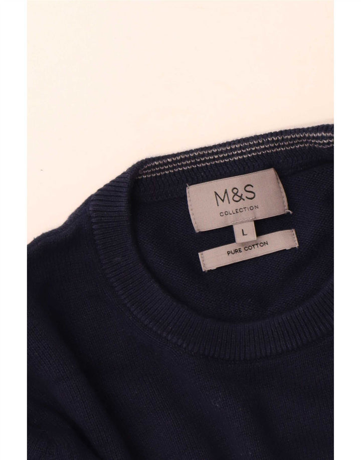 Marks & Spencer Pull à col rond pour homme en coton bleu marine Taille L