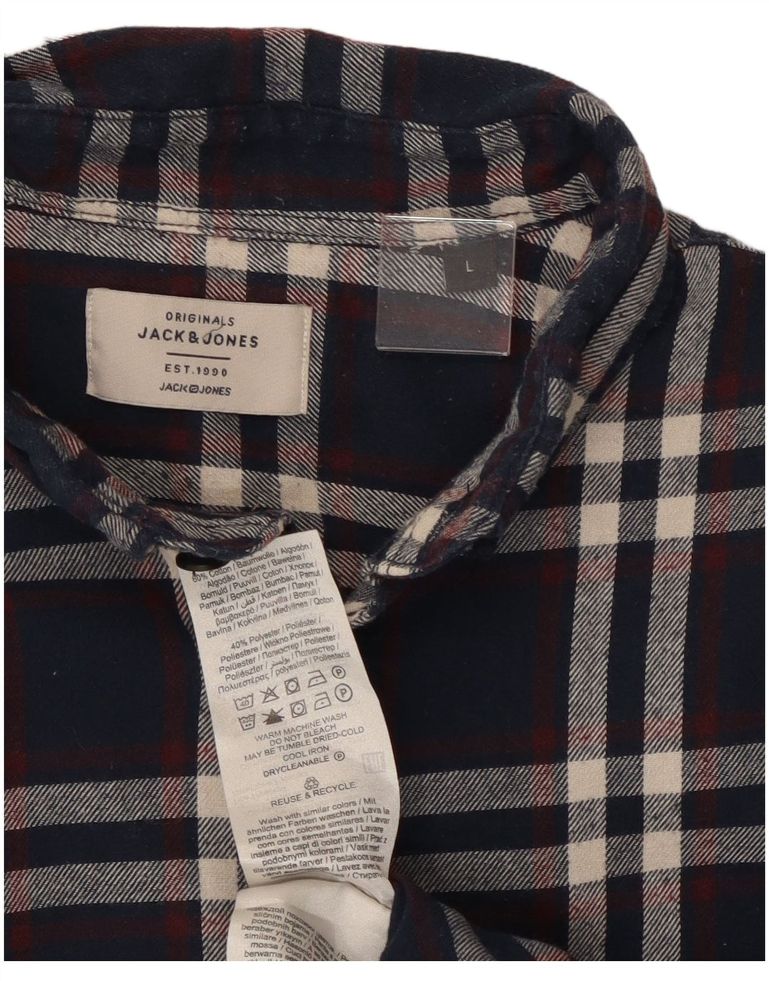 JACK & JONES Chemise Flanelle Homme Grand Carreau Bleu Marine Coton