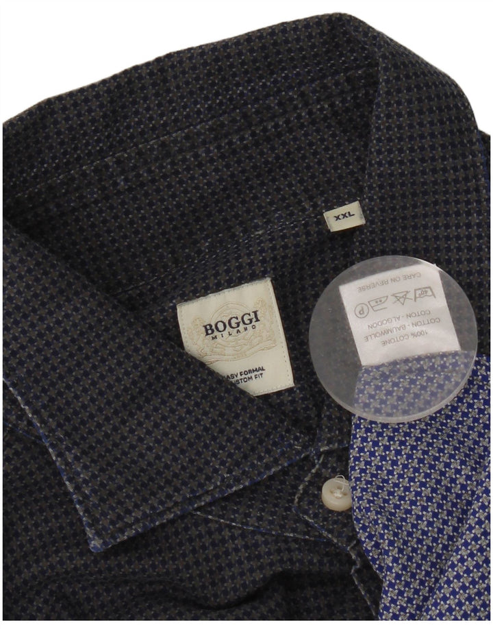 BOOGIE Chemise Milano Homme Coupe Sur Mesure 2XL Bleu Marine Pied-de-Poule Coton