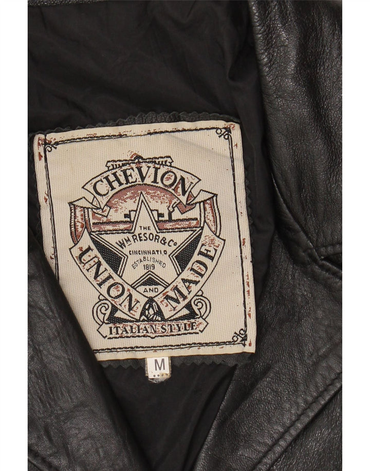 VINTAGE Veste en cuir femme UK 14 Moyen Noir