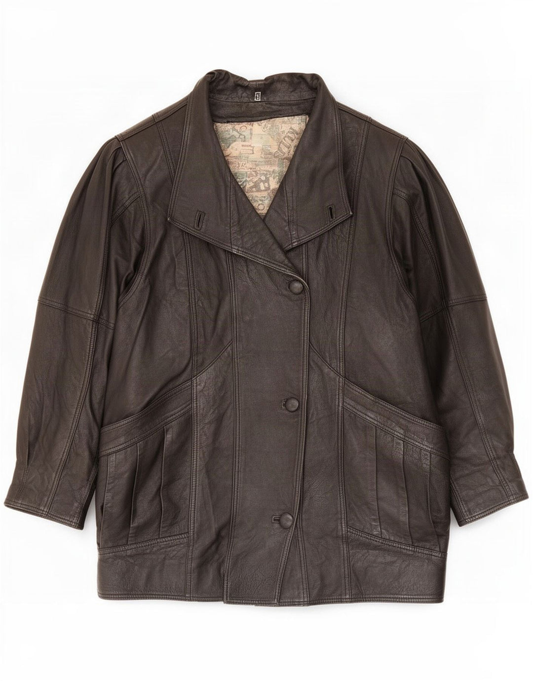 manteau en cuir surdimensionné femme vintage UK 10 Petit Noir
