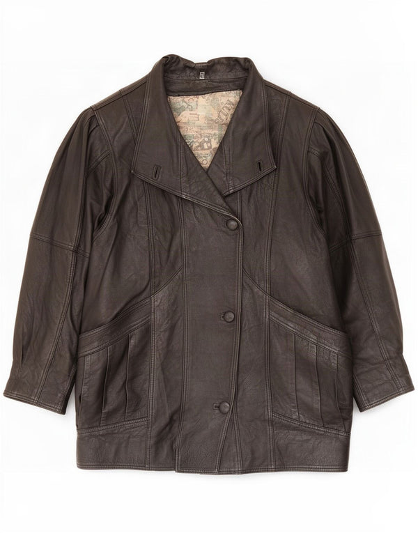 manteau en cuir surdimensionné femme vintage UK 10 Petit Noir
