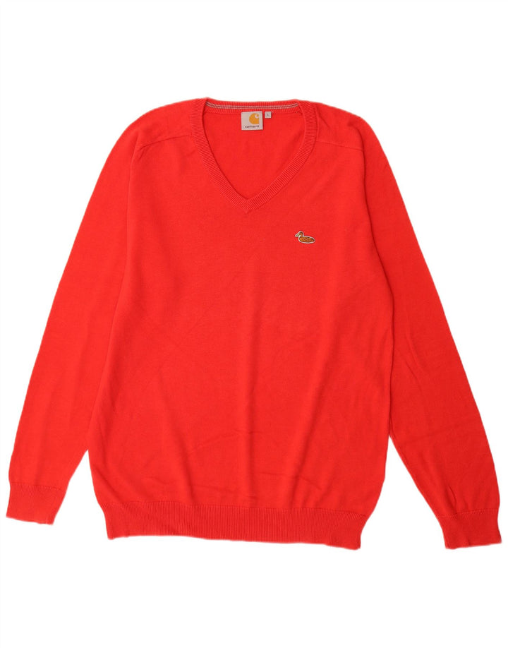 Carhartt Pull col V pour homme en coton rouge Large