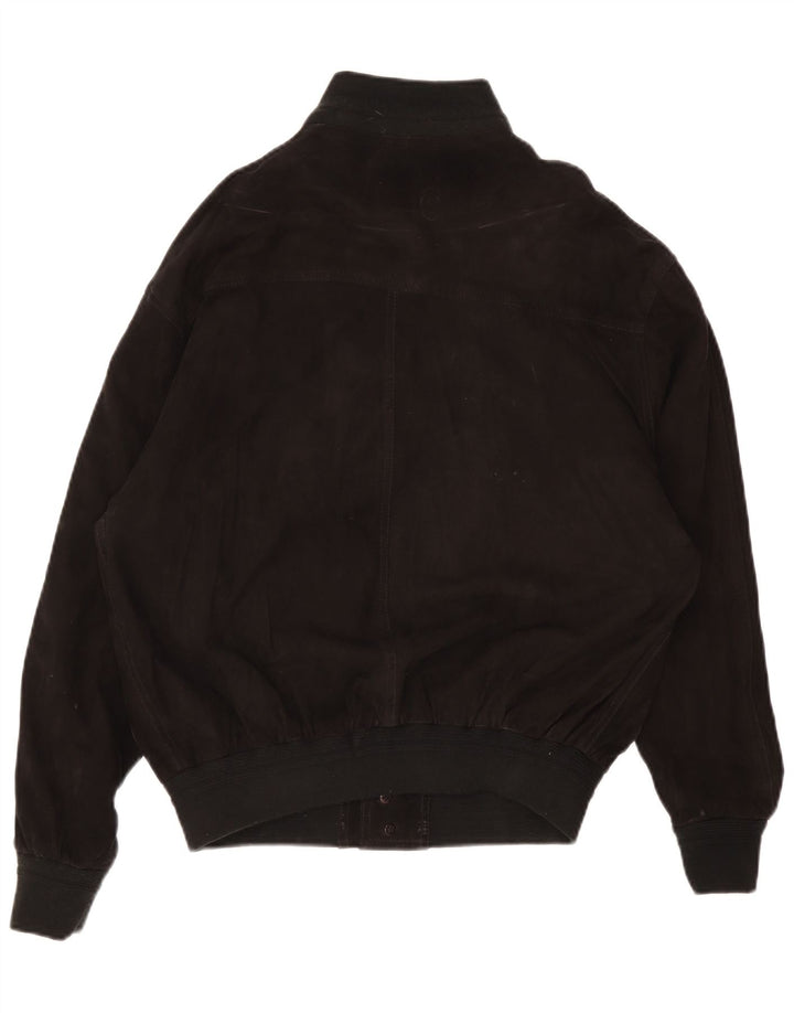 vintage Mens Suede Bomber Jacket IT 52 XL Cuir Noir