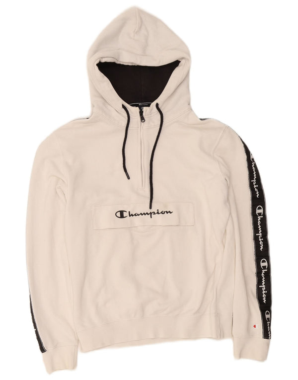 Champion Pull à capuche graphique avec col zippé pour homme Petit coton color block blanc