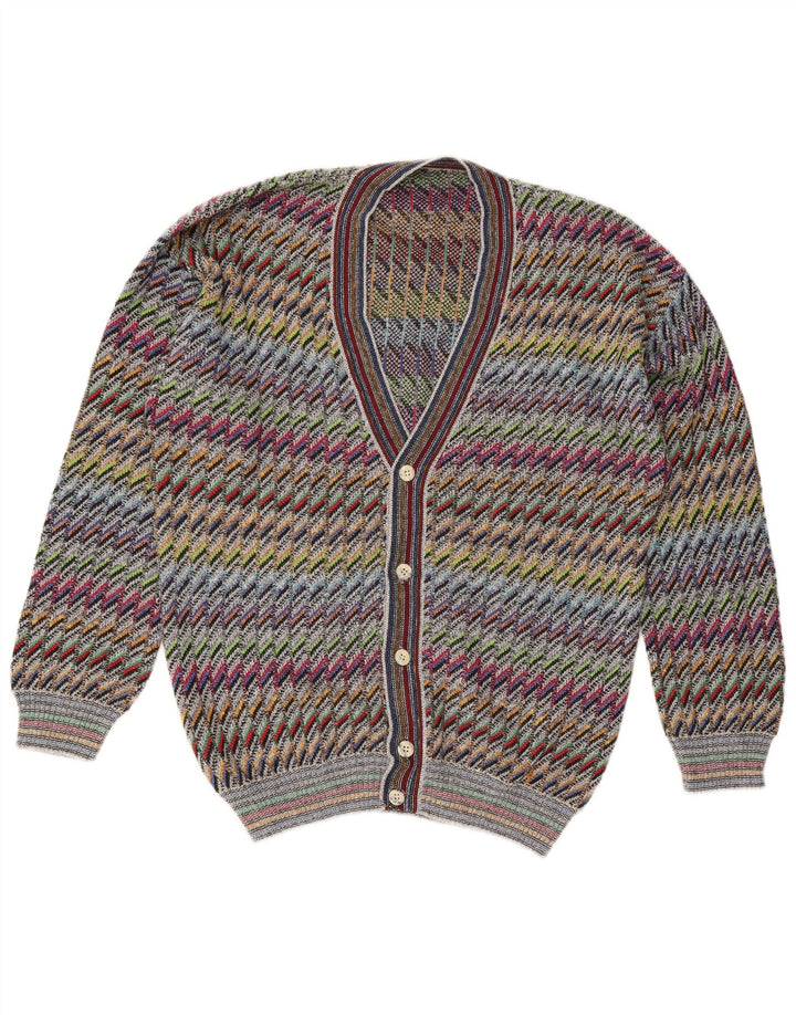 vintage Mens Cardigan Sweater IT 50 Moyen Multicolore Chevron Coton