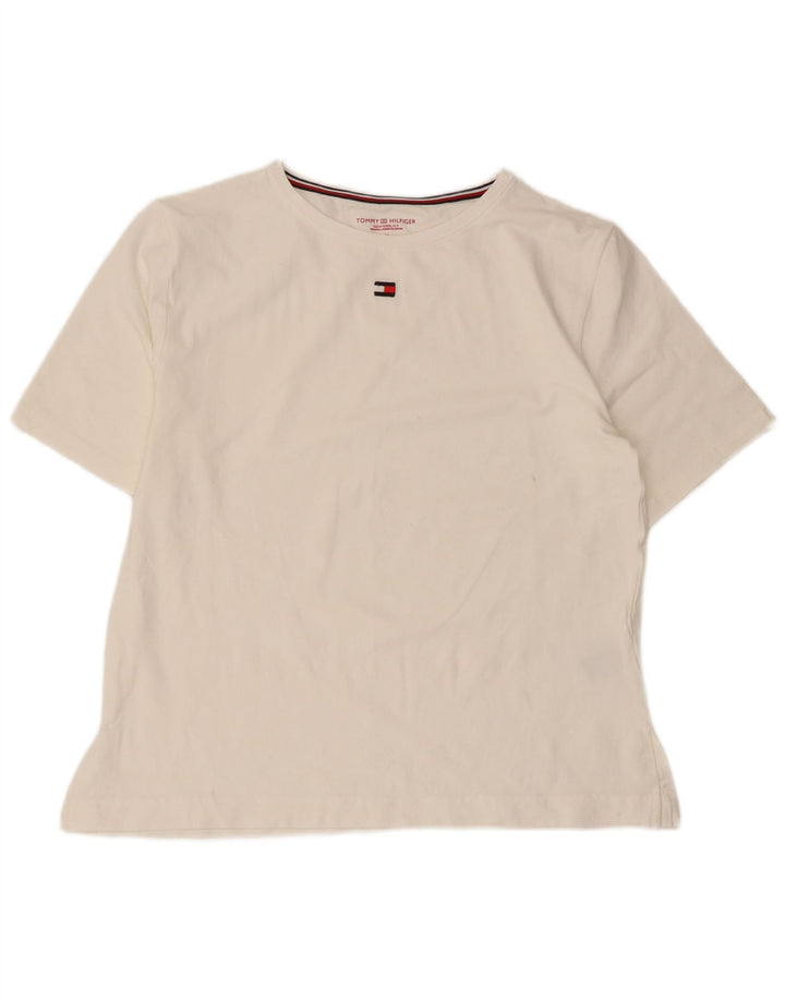 TOMMY HILFIGER T-Shirt Femme Top UK 14 Coton Blanc Moyen