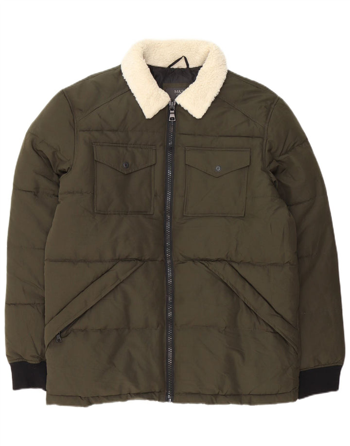 Marks & Spencer Veste matelassée pour homme UK 38 Medium Kaki Colourblock Polyester