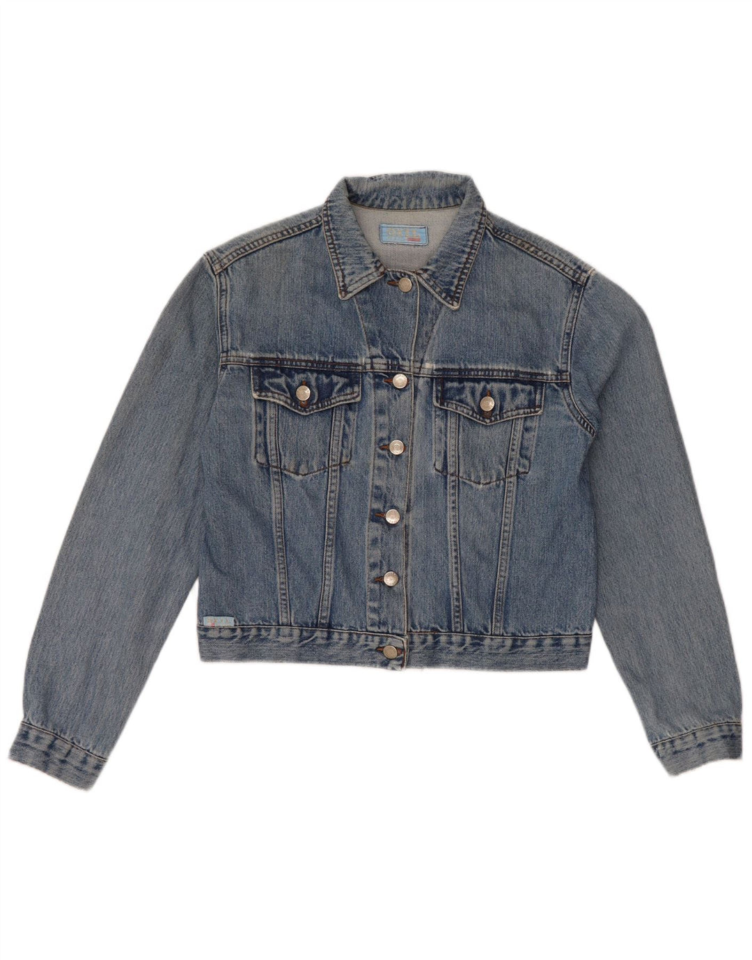 VINTAGE Veste en denim crop femme UK 14 Bleu moyen