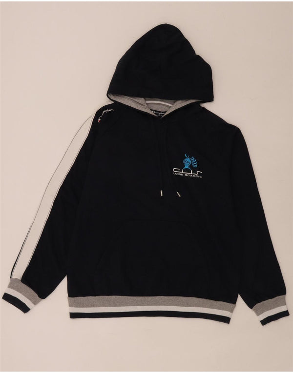 Champion Pull à capuche Udine Scacochi pour homme - Large - Bleu marine - Colorblock