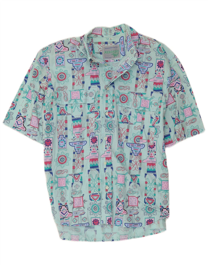 Perosino Chemise à Manches Courtes à Motif Abstrait Homme Turquoise Moyen