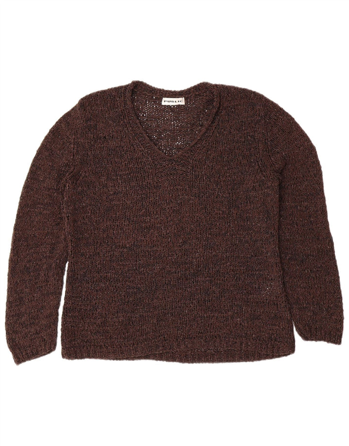 PUBLIC Womens See Through V-Neck Jumper Sweater IT 44 Medium Brown