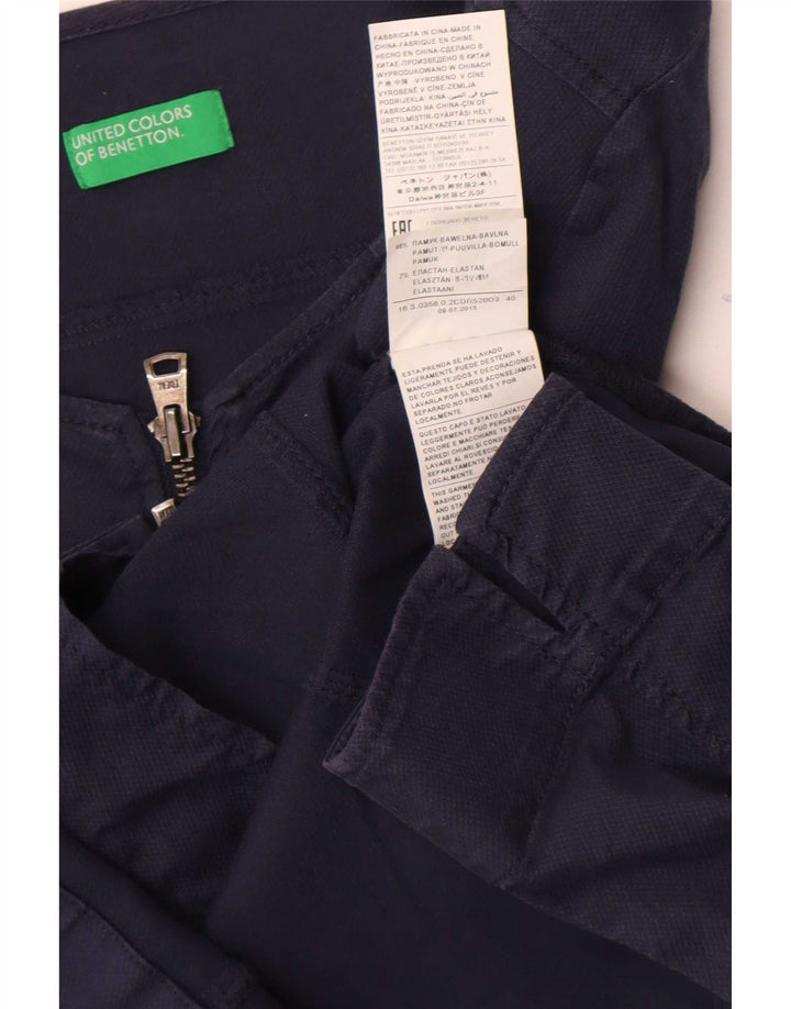 Benetton Womens 3/4 Sleeve Bomber Jacket UK 8 Small Bleu Marine Coton