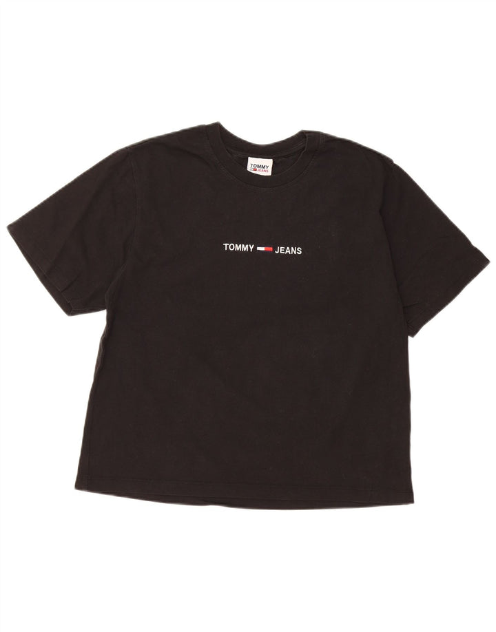 TOMMY HILFIGER T-shirt court graphique pour femme UK 10 petit coton noir