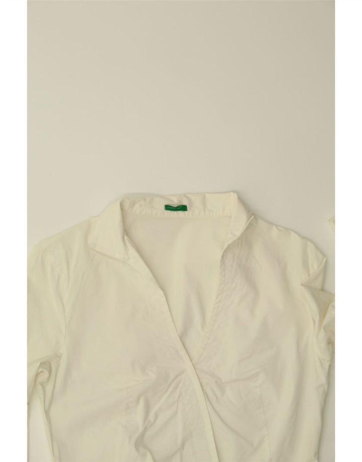 BENETTON Chemise Chemisier Femme UK 12 Coton Blanc Moyen