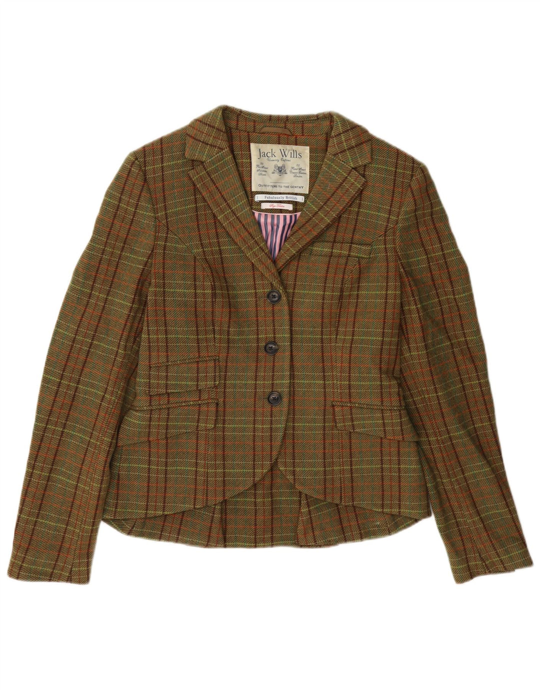 Jack Wills Veste blazer à 3 boutons pour femme UK 12 en laine à carreaux vert moyen