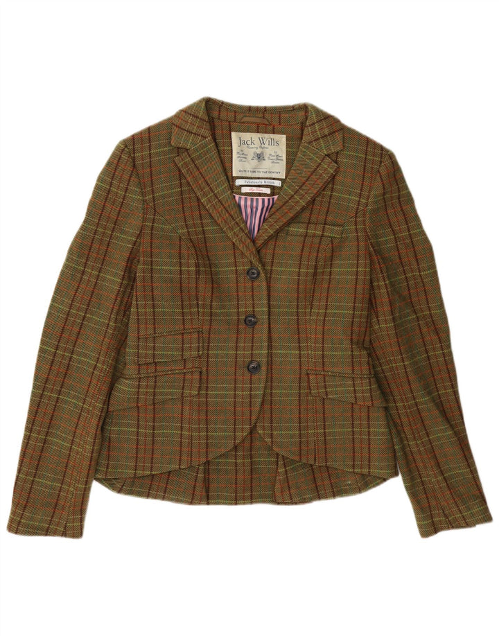 Jack Wills Veste blazer à 3 boutons pour femme UK 12 en laine à carreaux vert moyen