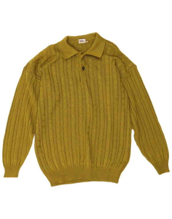 vintage Mens Polo Neck Jumper Pull Moyen Vert Coton