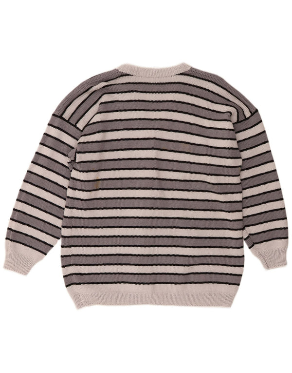 vintage Femme Cardigan Pull UK 18 XL Gris Rayé