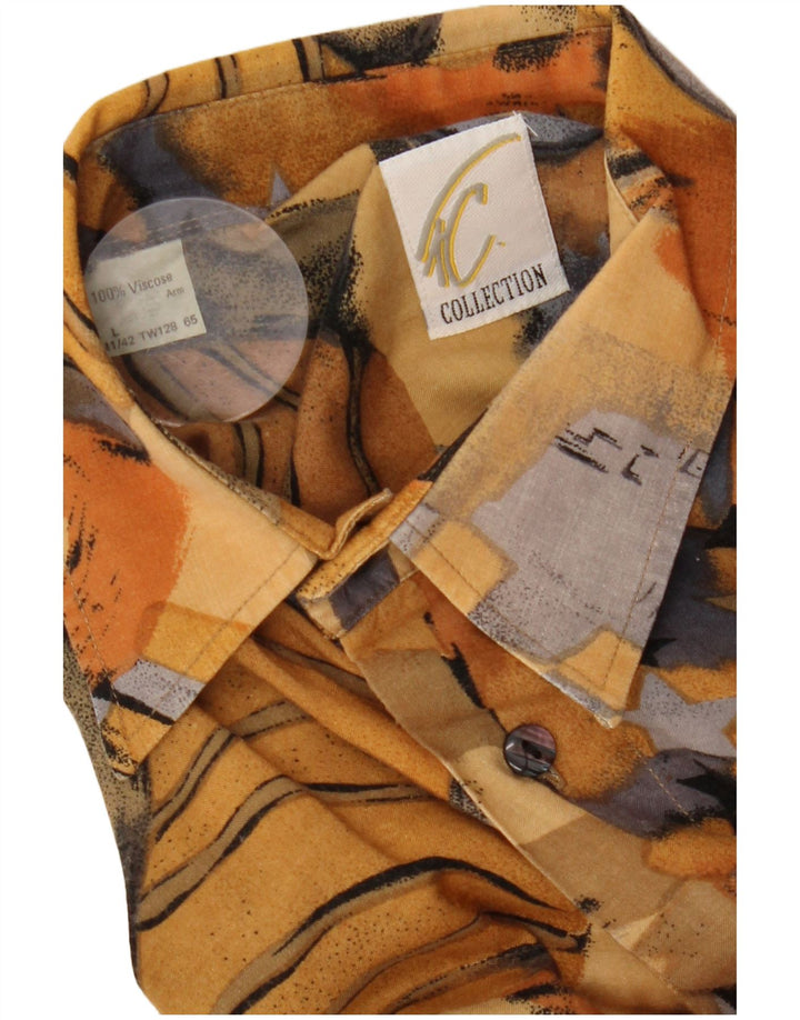 VINTAGE Chemise à motif abstrait pour homme Taille 41/42 Grande Viscose Brune