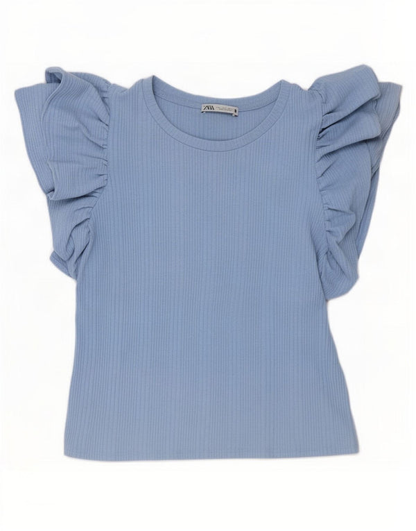 Zara Womens Crop T-Shirt Top UK 14 Grand Bleu
