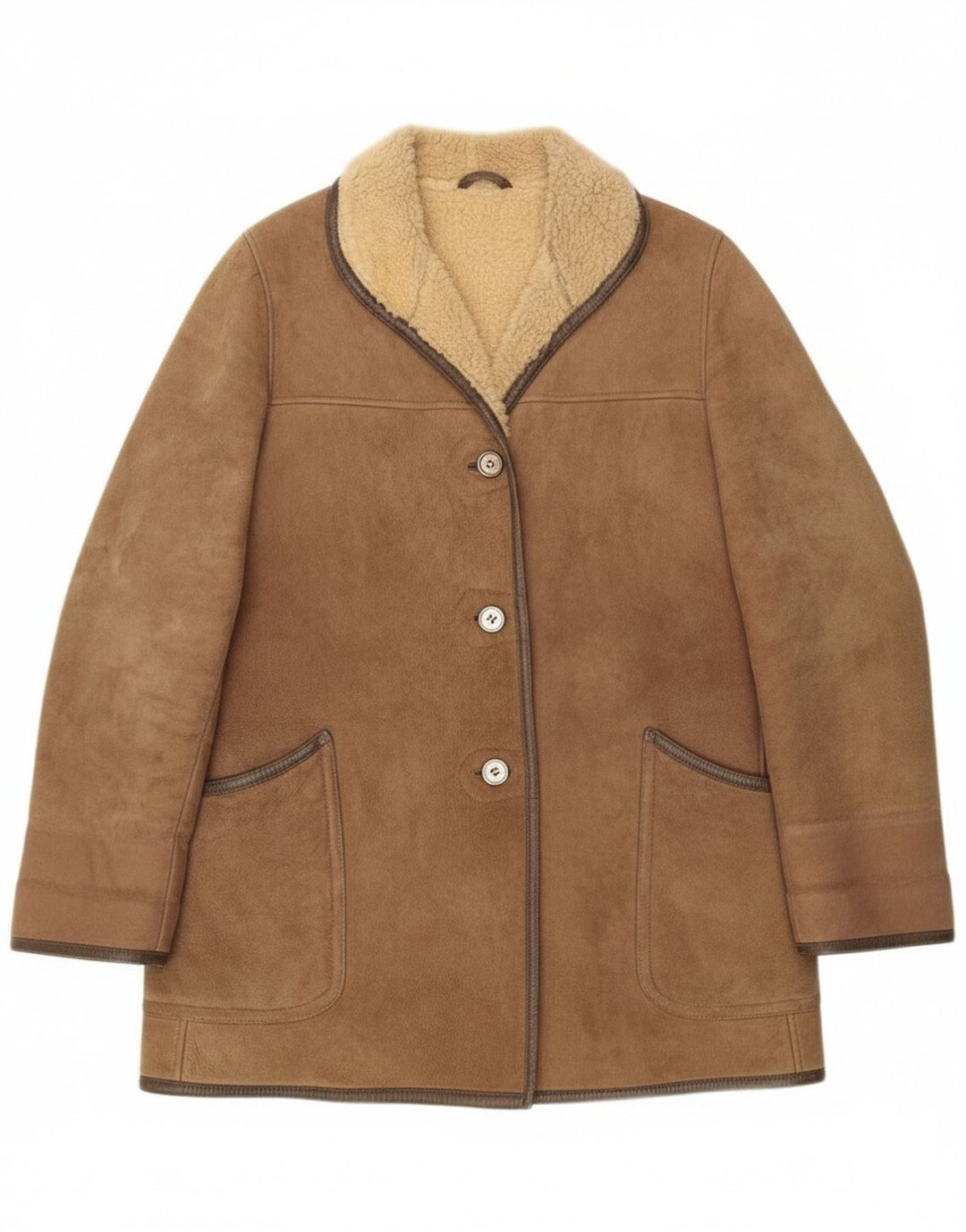 manteau en peau de mouton femme vintage UK 16 Grand Beige