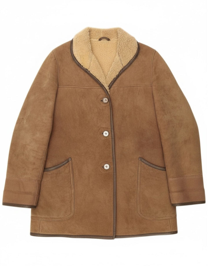 manteau en peau de mouton femme vintage UK 16 Grand Beige