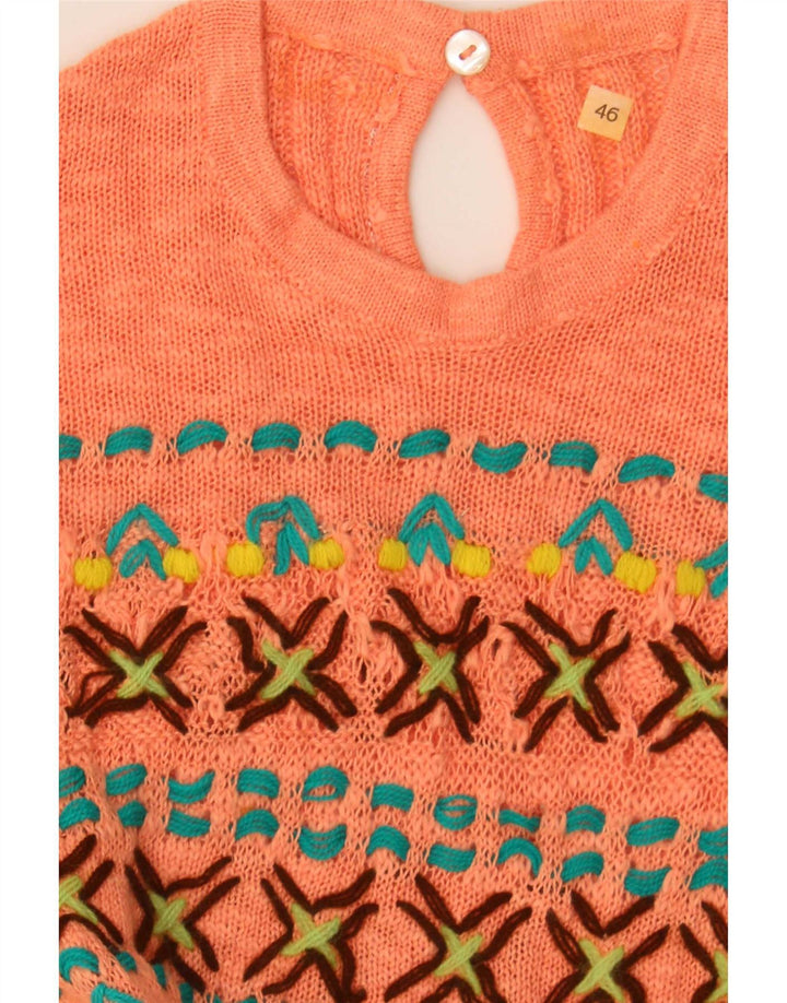 vintage Femme Tricot Blouse Top IT 46 Grand Orange Fair Isle