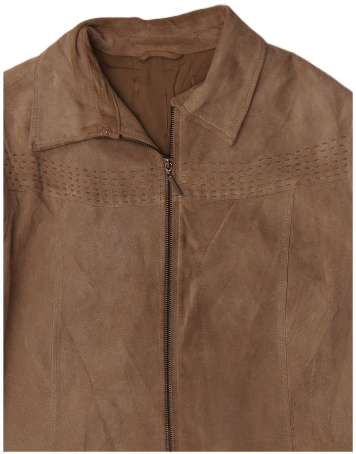 VINTAGE Veste en daim femme UK 16 Grand Beige