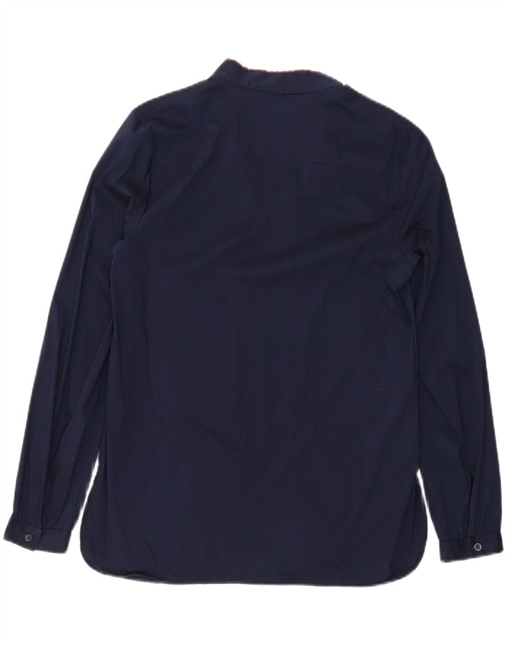 BENETTON Womens Front Tie Shirt UK 10 Small Navy Blue Cotton