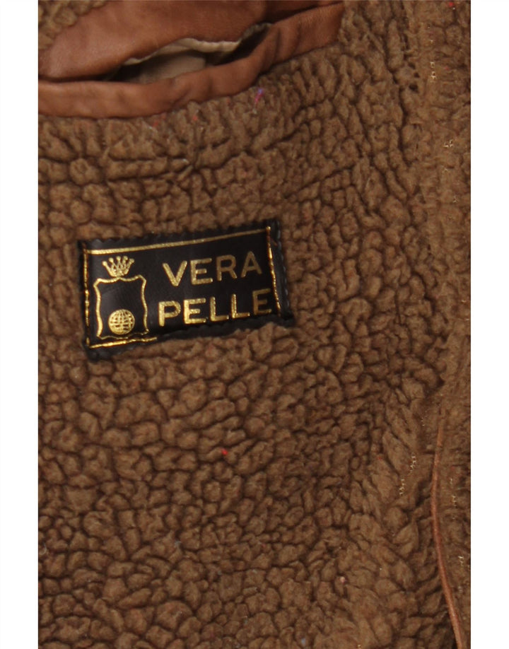 Veste Sherpa en cuir homme vintage UK 38 Cuir brun moyen