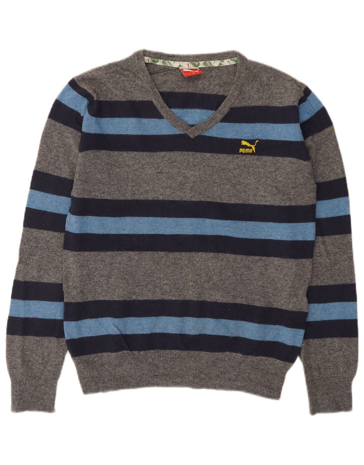 Puma Pull Col V Homme Petit Gris Colorblock Lambswool