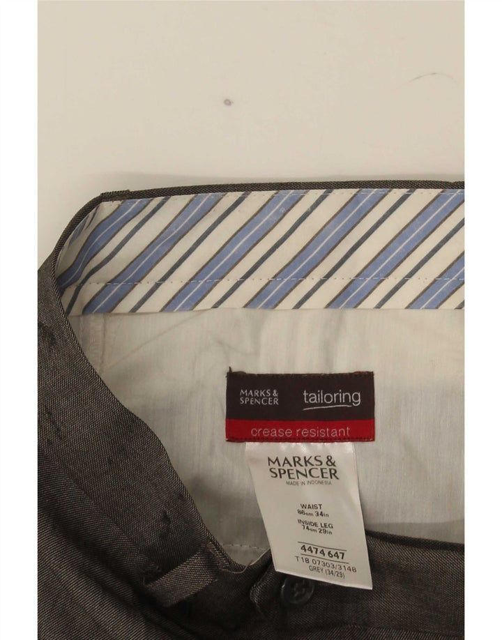Marks & Spencer Pantalon de Costume Droit Homme W34 L29 Gris Polyester