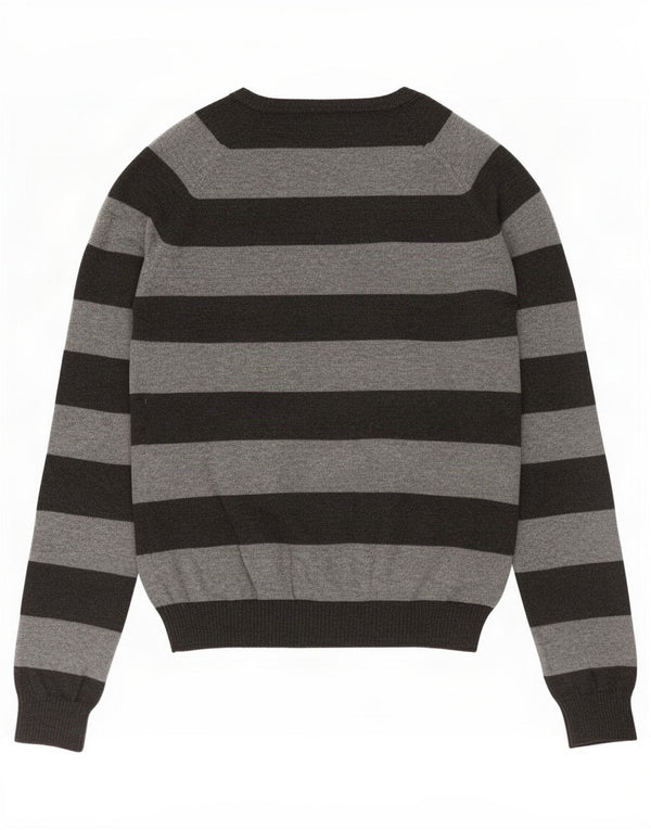Zara Pull col en V pour femme UK 42 en coton rayé gris moyen