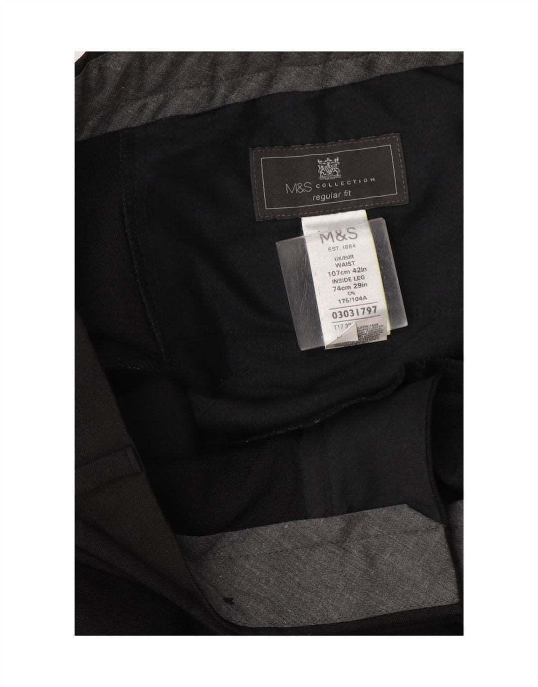 Marks & Spencer Pantalon de costume coupe classique pour homme W42 L29 Noir Polyester