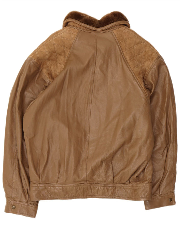 Veste Shearling Homme Vintage IT 52 XL Cuir Marron