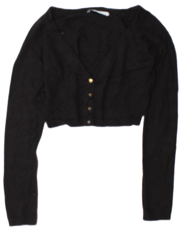 Zara Womens Crop Cardigan Pull UK 12 Moyen Noir Viscose